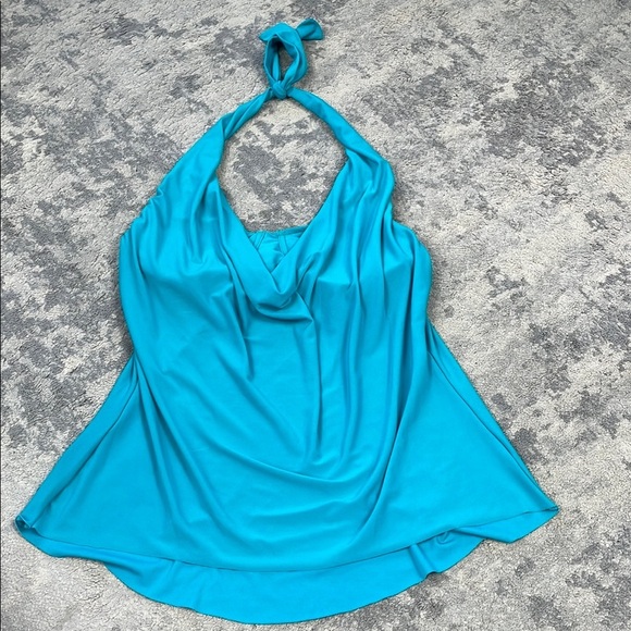 Magicsuit Sophie Tankini Top Swim Pacific Blue Solid Cowl Neck Halter Sz 8 - Picture 5 of 12
